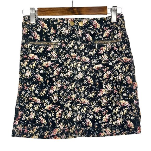 Mossimo Black Floral Corduroy Pocket Front Mini Skirt 00 - Picture 1 of 3